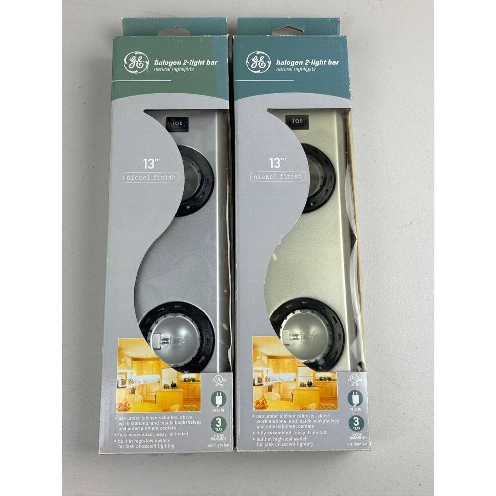NEW GE Halogen 2-Light Bar Natural Highlights 13in Nickel Finish- Set of 2